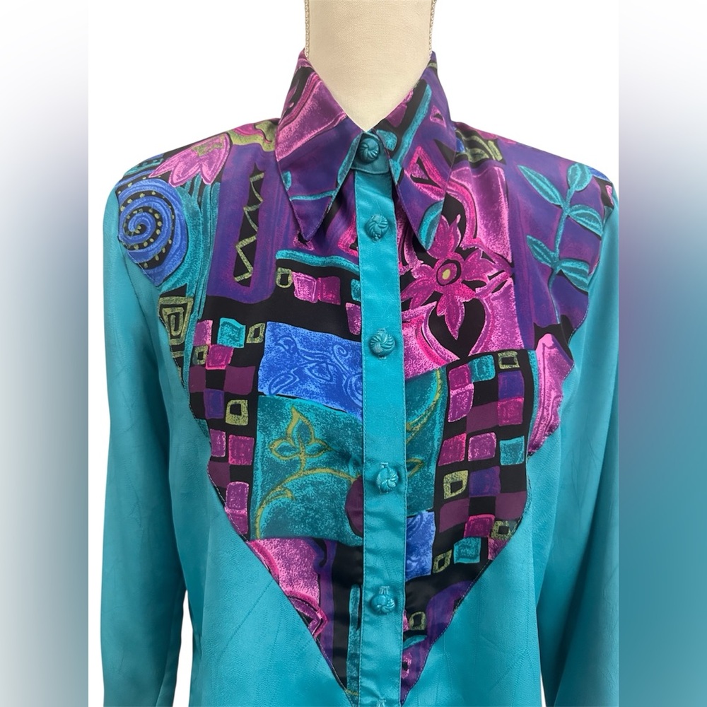 Colorful floral Vintage 90s City girl by Nancy Bolen button down shirt